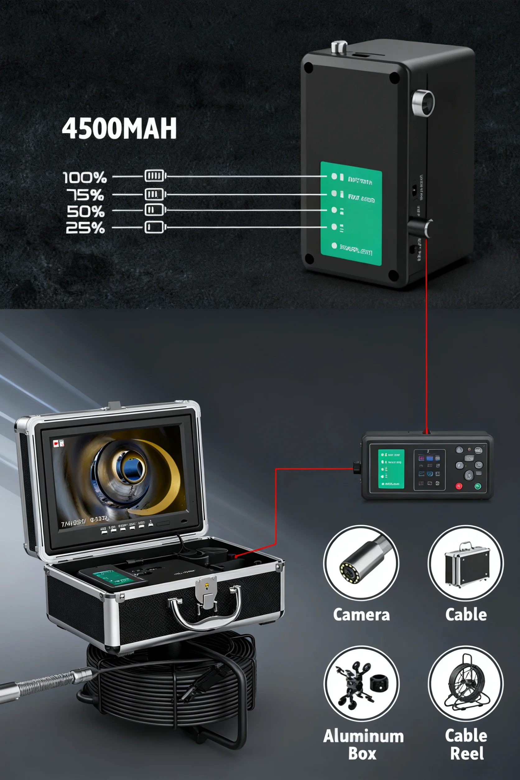 waterproof Sewer Camera high - definition with 5X Zoom Video Record 4500mAh Battery for Sewer Drain Pipe Inspection