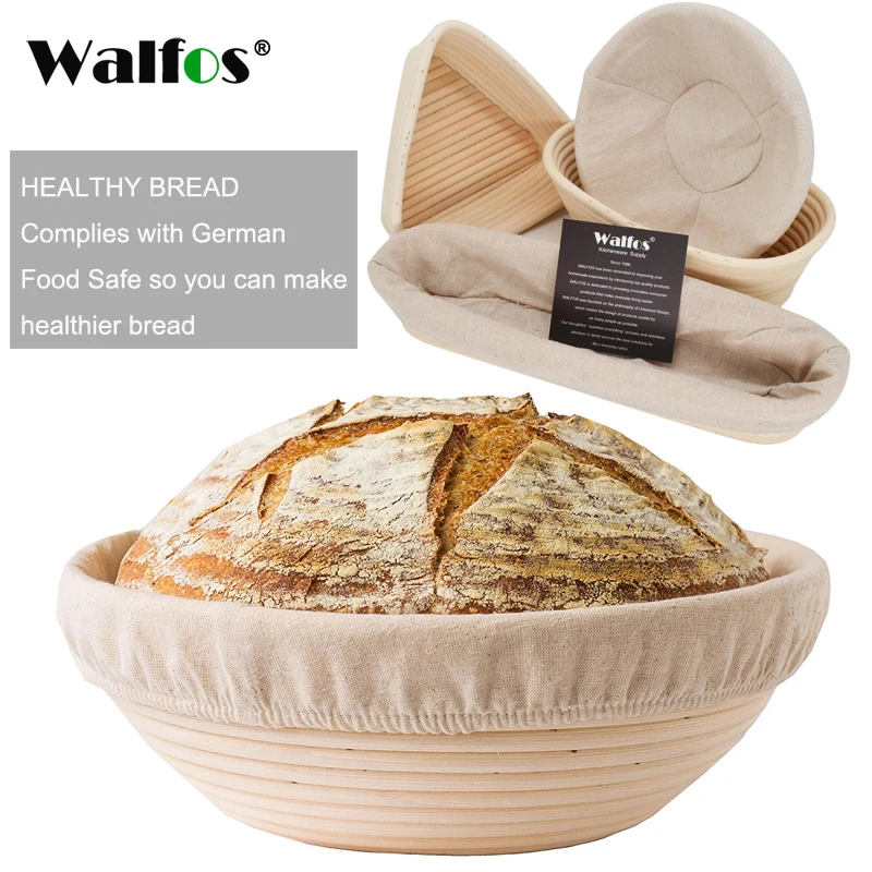 WALFOS Natural Rattan Fermentation Wicker Basket Dough Basket Baguette French Bread Basket Mass Fermentation Baskets Banneton