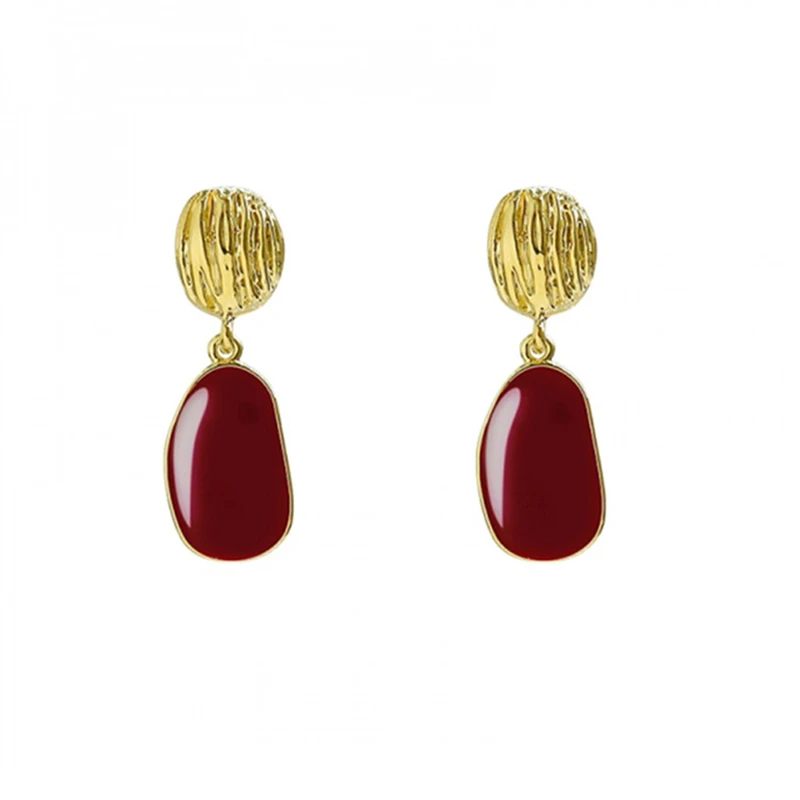 Retro Square Earrings Dripping Oil Geometric Earrings Burgundy Irregular Pendant Earring For Women Hong Kong Style Accessories