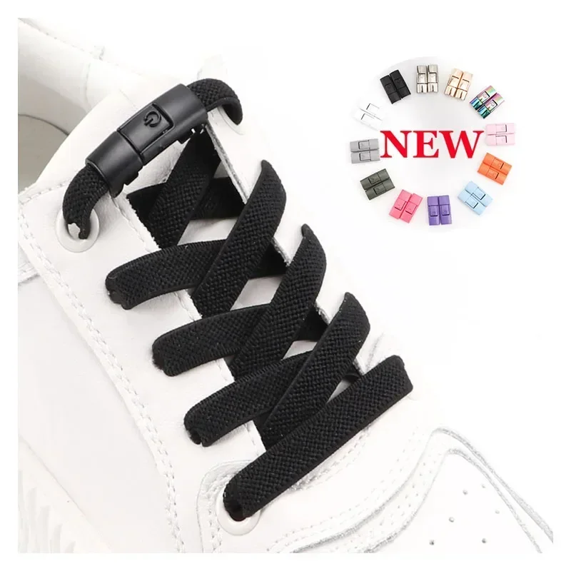 

2024 No Tie Shoelaces Press Lock Elastic Laces for Kids and Adults 8MM Widened Flat Sneaker Shoelaces