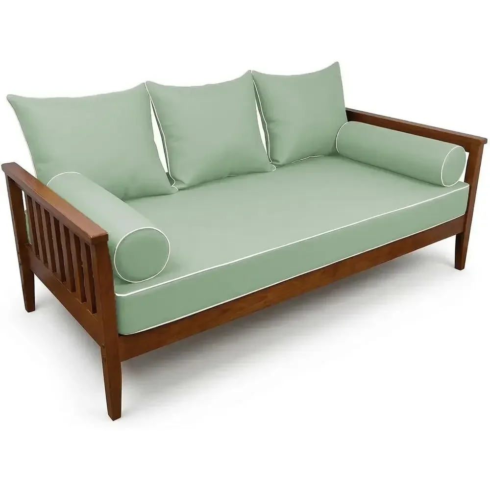 6-in-1 Outdoor Twin Mattress Cover Set - Swing Daybed Cushion, Water-Resistant, UV-Protected Fabric, Bean Green