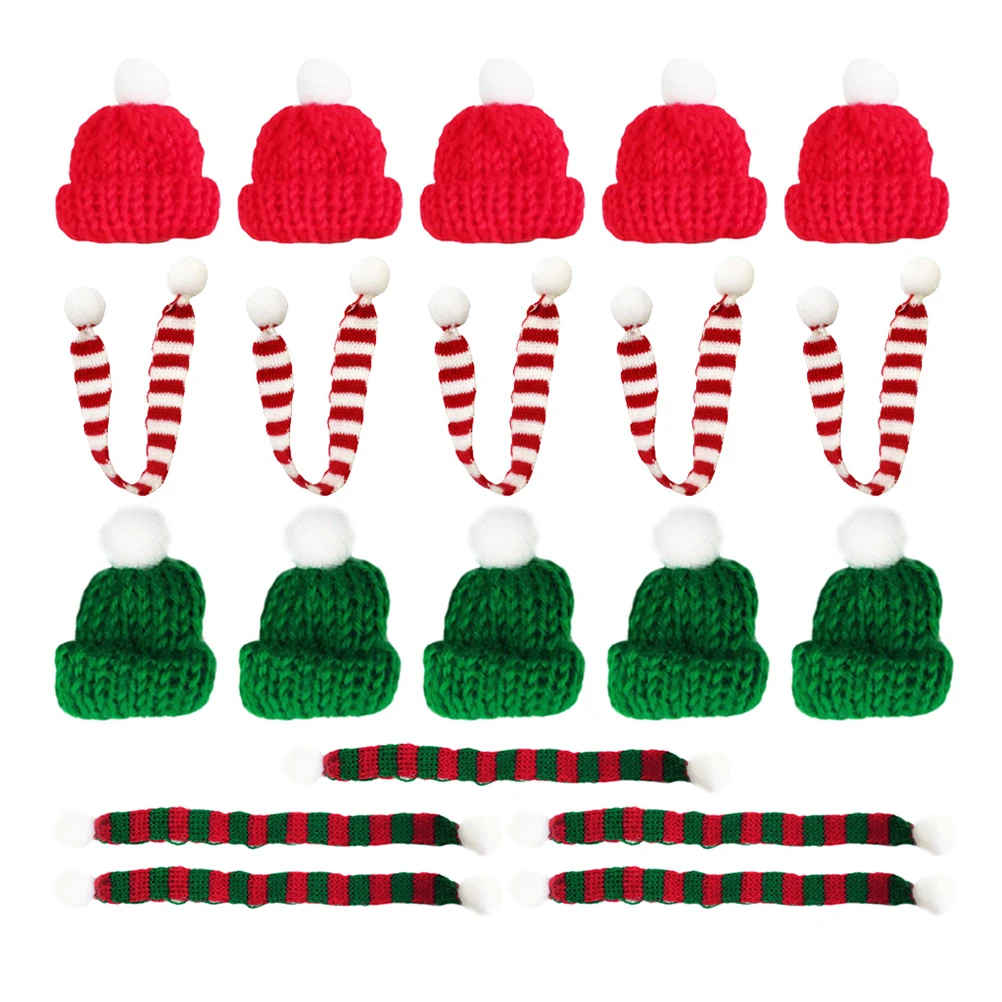 20Pc Mini Santa Hat Christmas Scarf Small Santa Costume For Cat Rabbit Lollipop Bottle Cap DIY Christmas Party Dinner Decor