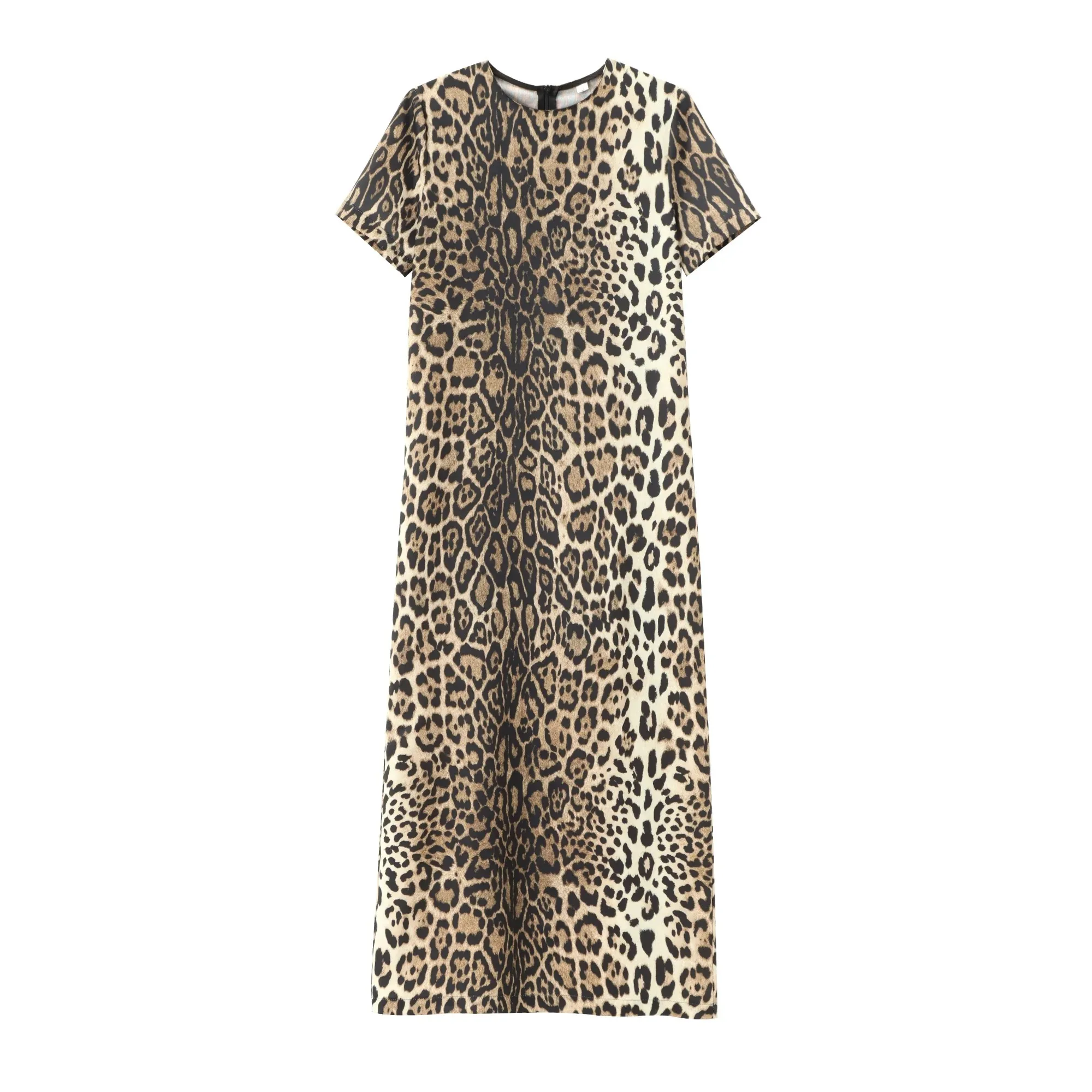 Kleider für Damen, Sommerkleid, Damen, Leopardenmuster, Midi-Hemd-Stil, kurzärmeliges Kleid, Partykleider