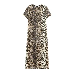 TRAF Dresses for Women 2024 Summer Dress Woman leopard print Midi Shirt Style Short Sleeved Dress Party Dresses
