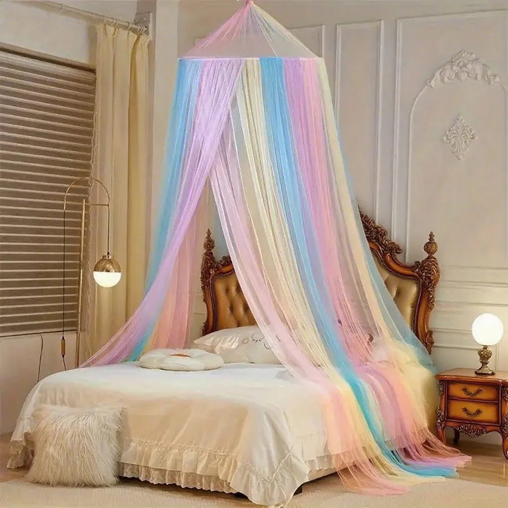 Single door dome mosquito net, mosquito proof mesh, rainbow color non installation mosquito net, double bed folding mosquito net