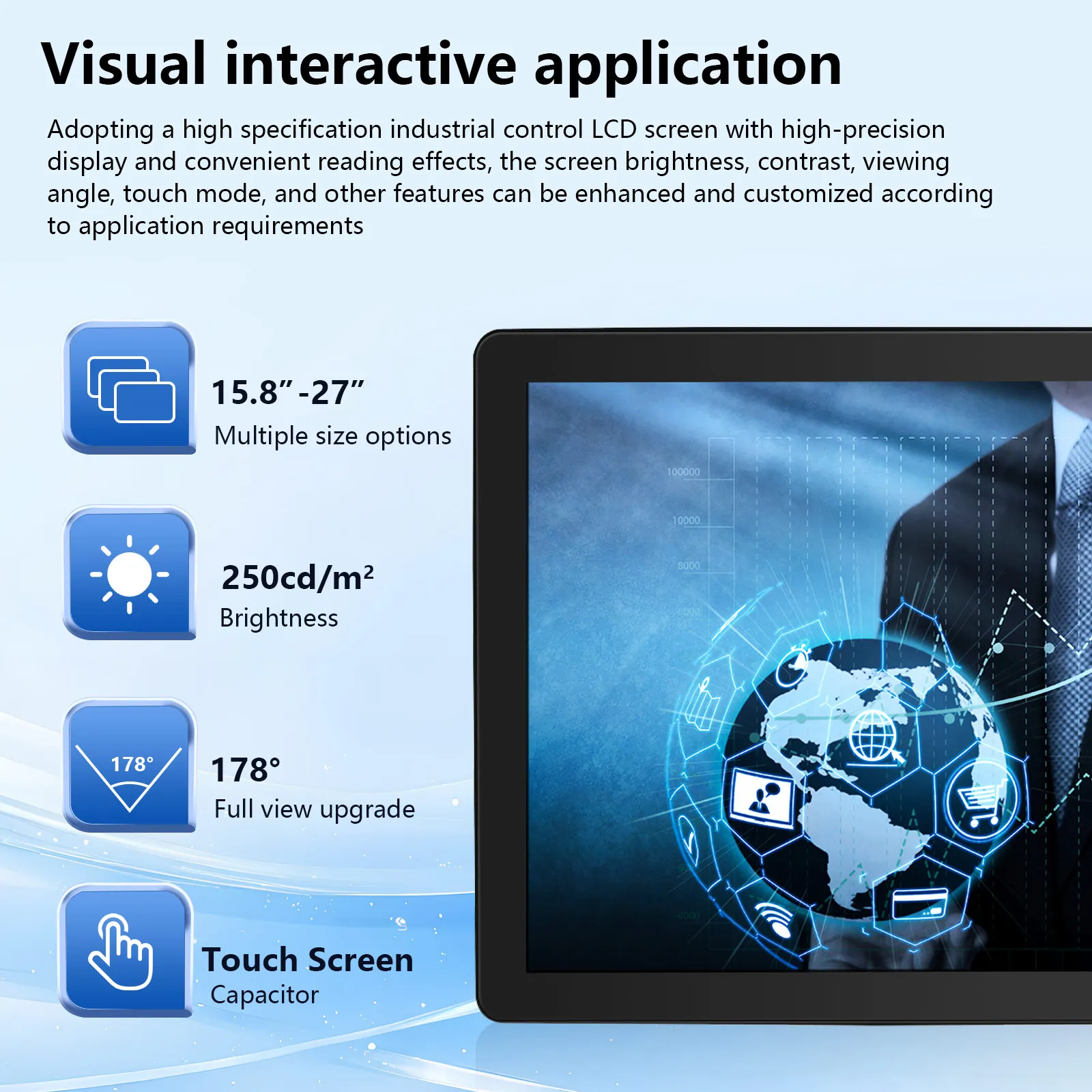 Waterproof Industrial Touch Screen  10.1/13.3/15.6/19/27 Inch IPS Capacitive Touchscreen Wall-Mounted