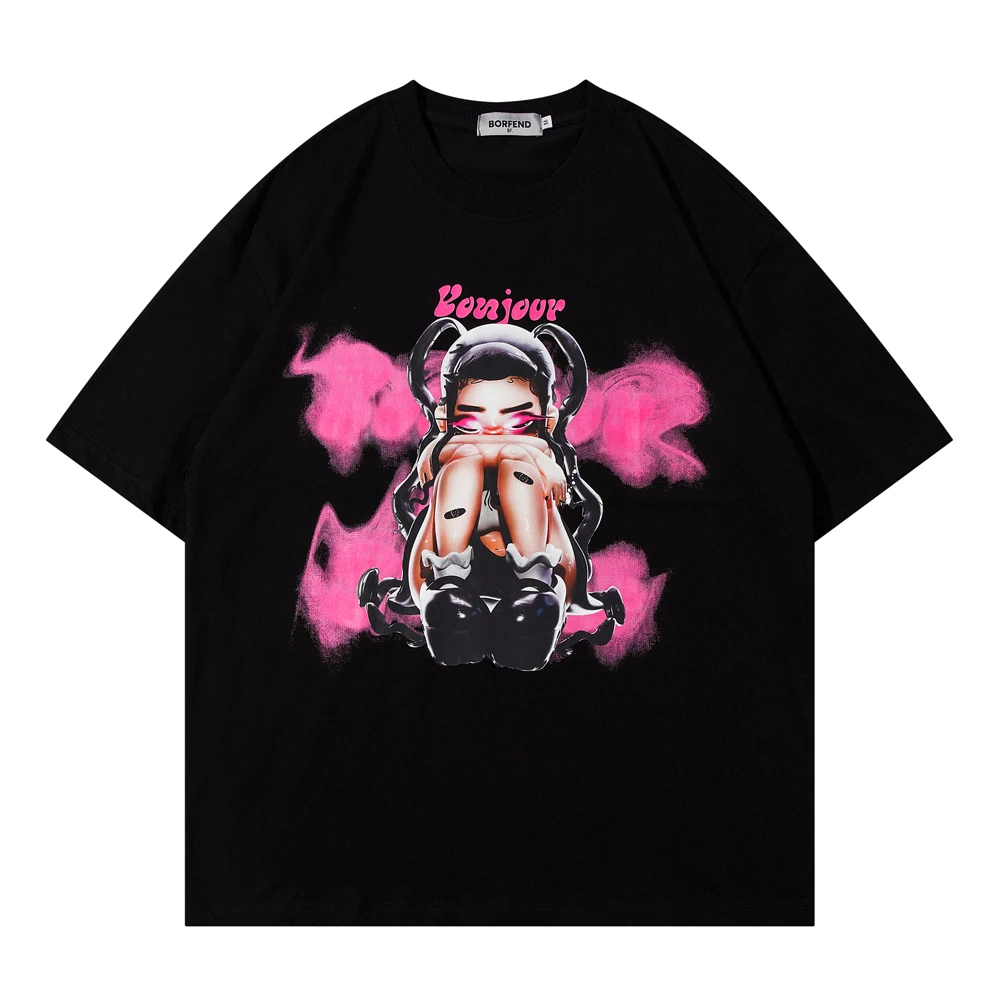 

Cartoon Printed Oversized Men's T-shirt Short Sleeve Summer Cotton Tee Streetwear Clothing