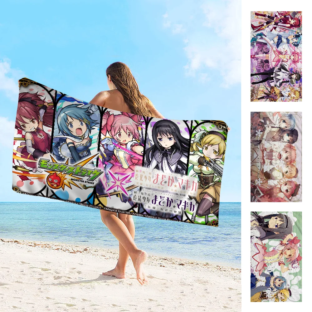 Anime Puella Magi Madoka Magica Beach Towel Cartoon Cute Summer Kids Large Bath Pool Beach Towel Microfiber Absorbent