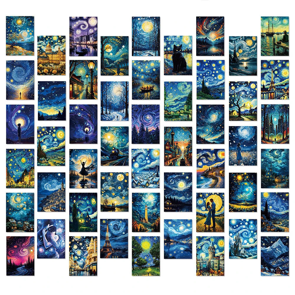 10/30/50pcs Arte Estética Van Gogh Starry Sky Pintura A Óleo Adesivos À Prova D' Água DIY Notebook Garrafa Telefone Decalques Decoração