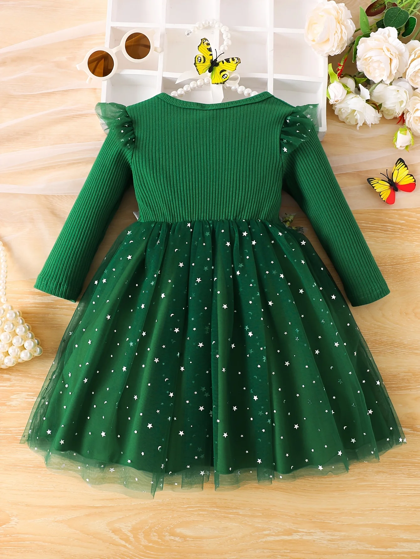Star Sequins & 3D Florals: Romance Sewn on This Green Dress