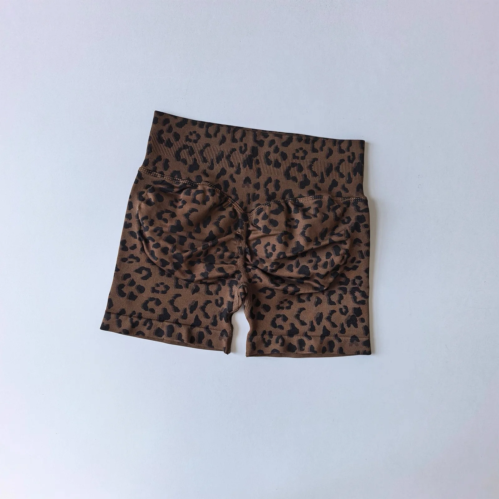 Leopardmuster, pfirsichfarbene, figurformende Yoga-Shorts mit hoher Taille und Bauchkontrolle für Damen, schnelltrocknende Laufshorts für den Außenbereich – Detail 11