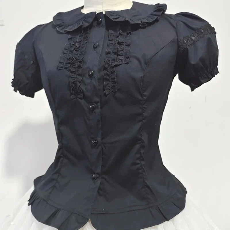 Elegant Women Vintage Blouses Detachable Long Sleeves Japanese Gothic Lolita Style Shirts Victorian Peter Pan Collar Slim Tops