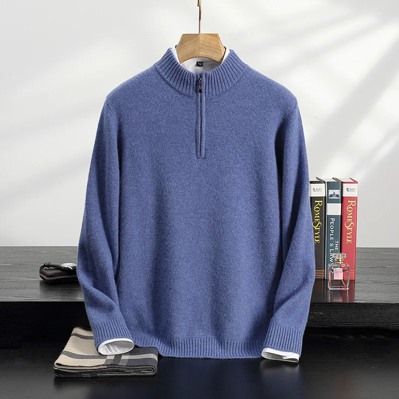 Choice Men's Cashmere Half Zipper Pullovers O-Neck Knitting Sweater Autumn Winter Smart Casual 100% Cashmere Knitwear Jumper Top