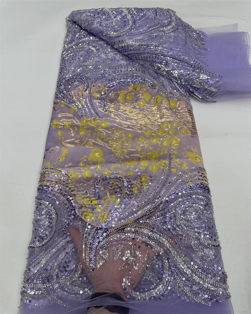 Madison African Sequins Pearls Lace Fabric  High Quality French Heavy Beaded Tulle Lace Fabric Nigeria For Bridal Dress