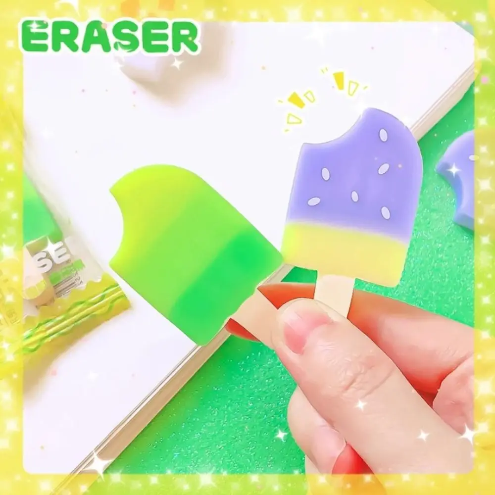 Traceless Cute Ice Cream Eraser Novelty Creative Popsicle Pencil Rubber Lovely Kawaii Wiping Eraser Students