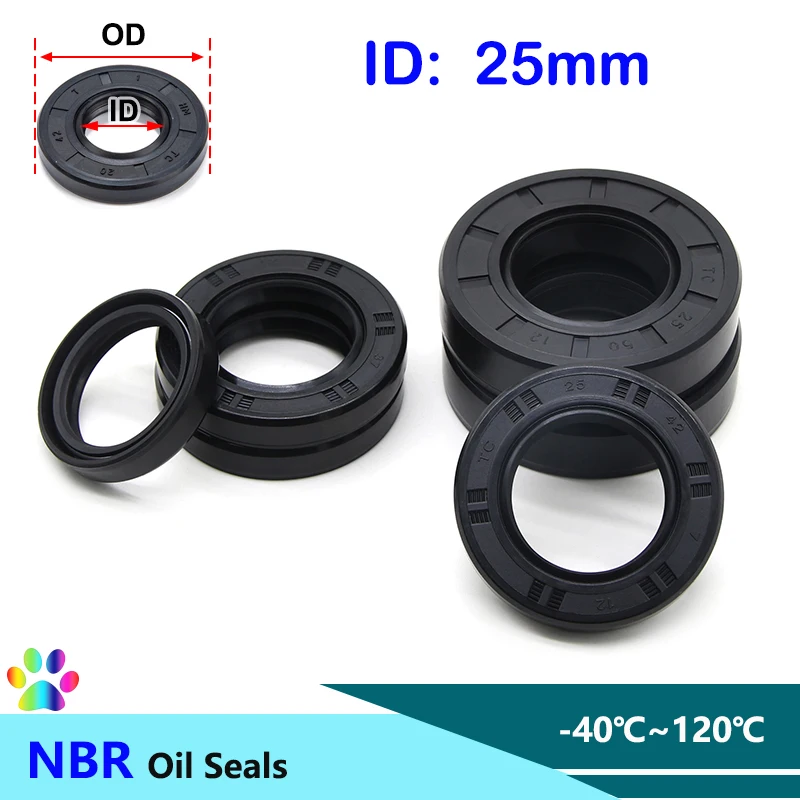 Black NBR Oil Seal Gasket ID 25mm TC-25*31/32/34/35/38/40/42/45/50/52/55/60/62*4/5/6/7/8/10/12mm Nitrile Rubber Shaft Double Lip