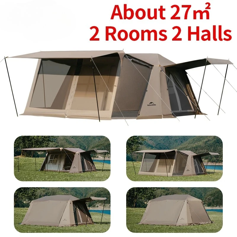 Village 13 Automatic Tent Black Coated Outdoor Camping Picnic Sunscreen Large Tarp 27㎡ 2 Room 2 Hall Waterproof House