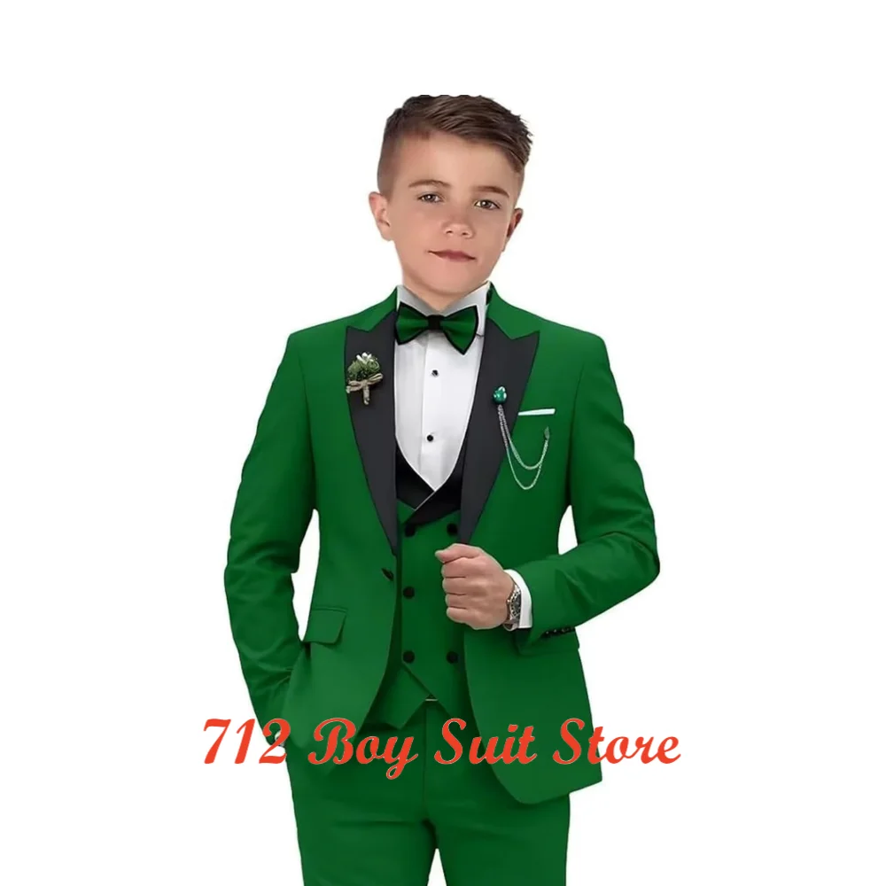 High Quality Formal Boy's Suit Set Three Pieces Classic Solid Kids Tuxedo  Jacket Pants Vest Including Bow-tie