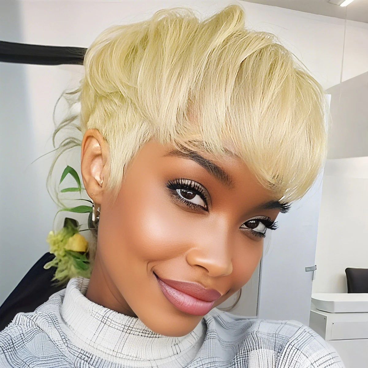 

613 Медовый блондин Короткие парики с стрижкой пикси Человеческие волосы Блондинка Короткие парики Боб Парик машинного производства для женщин