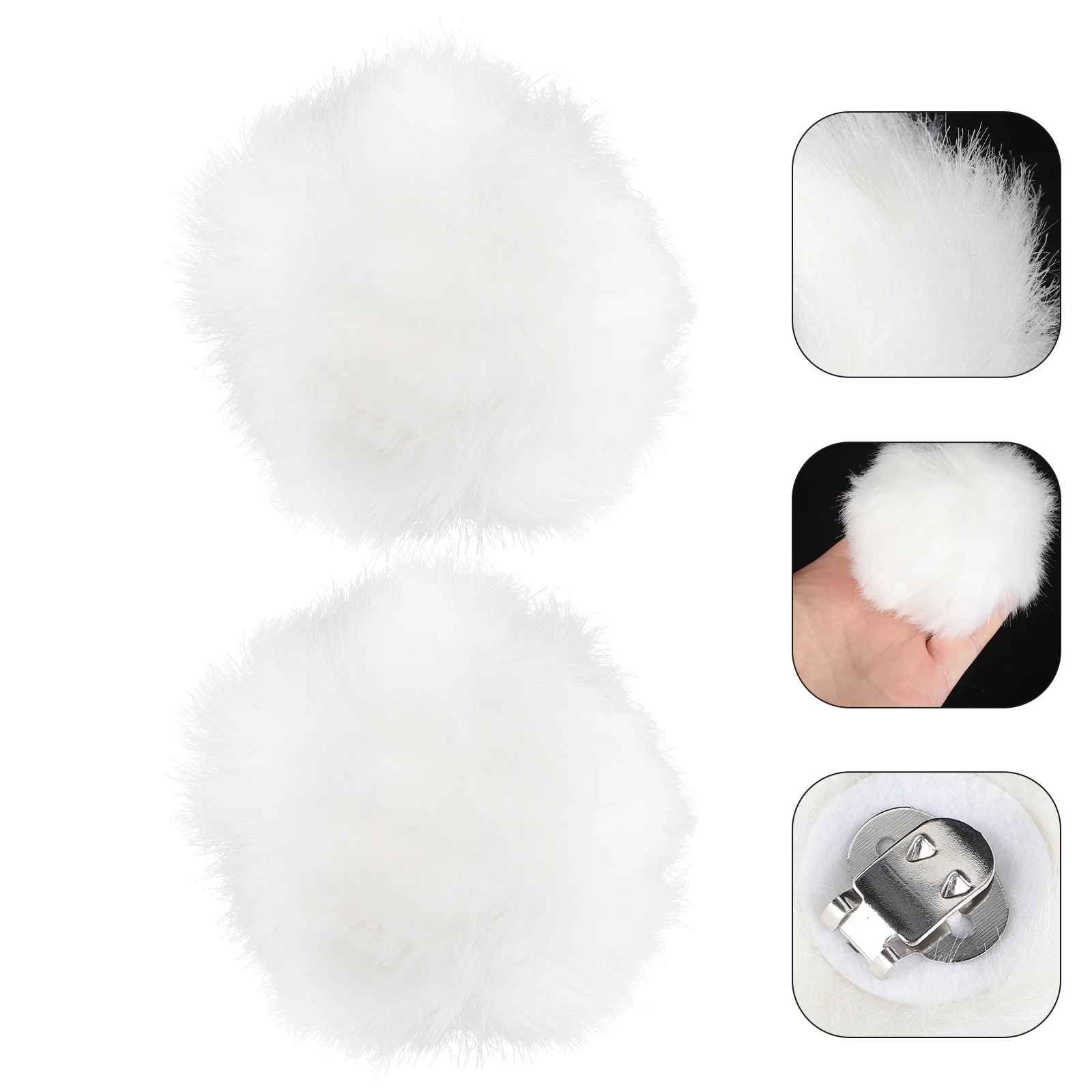 

2 Pcs White Imitation Rabbit and Fox Fur Ball Shoe Clips for High Heels Shoes Pompom Charms Removable Accessories Hairball