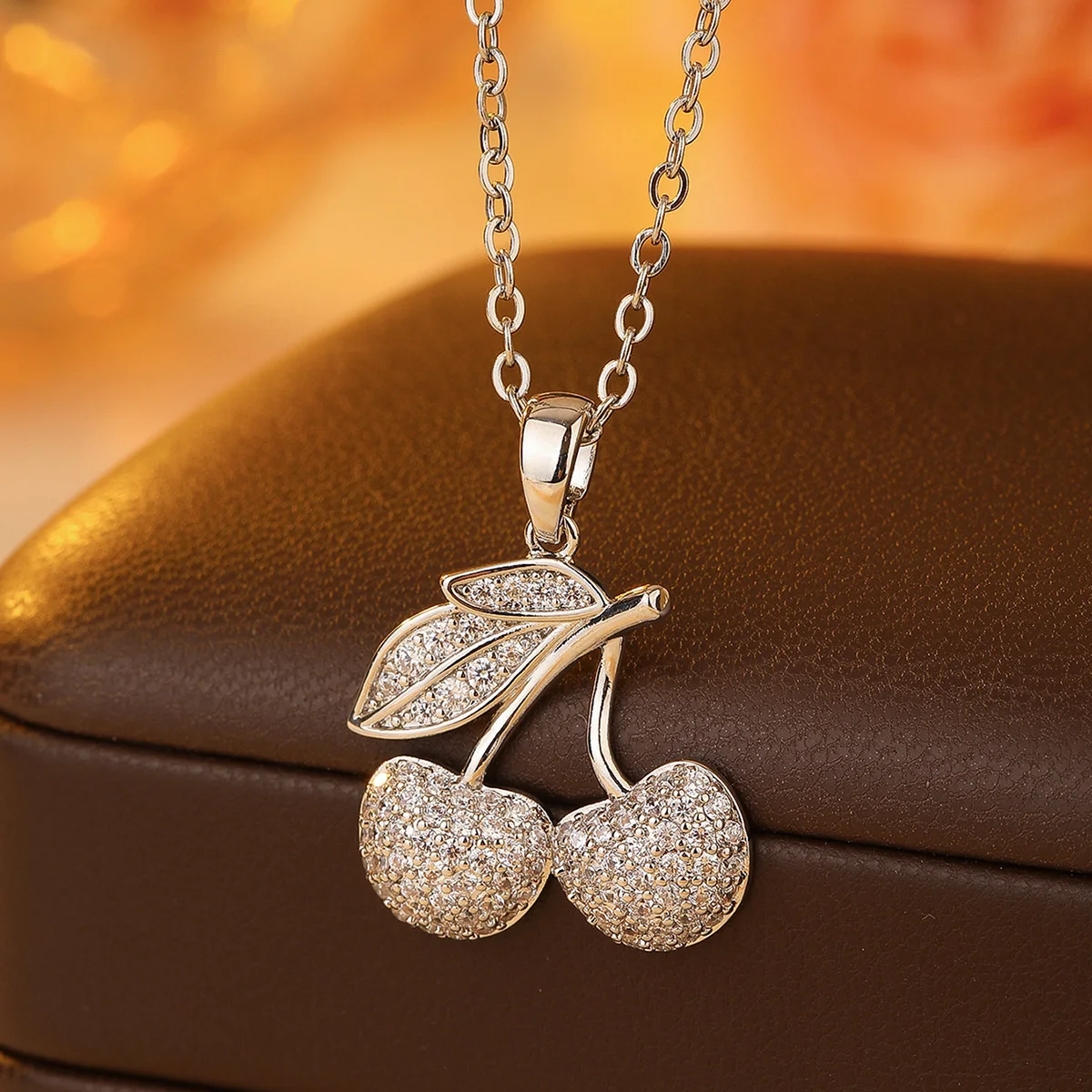 A Cherry Necklace Pendant, Copper Material Inlaid With Zircon Series, Fashionable And Simple Ins Style