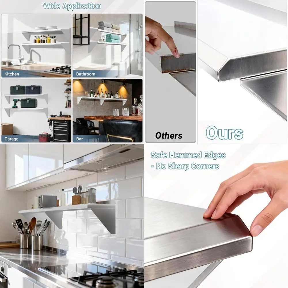 

12 x 36 Dual Pack, 300lbs Capacity Wall-Mounted Stainless Steel Shelves for Commercial Use, Ideal for Kitchen, Bar, Restaurant,
