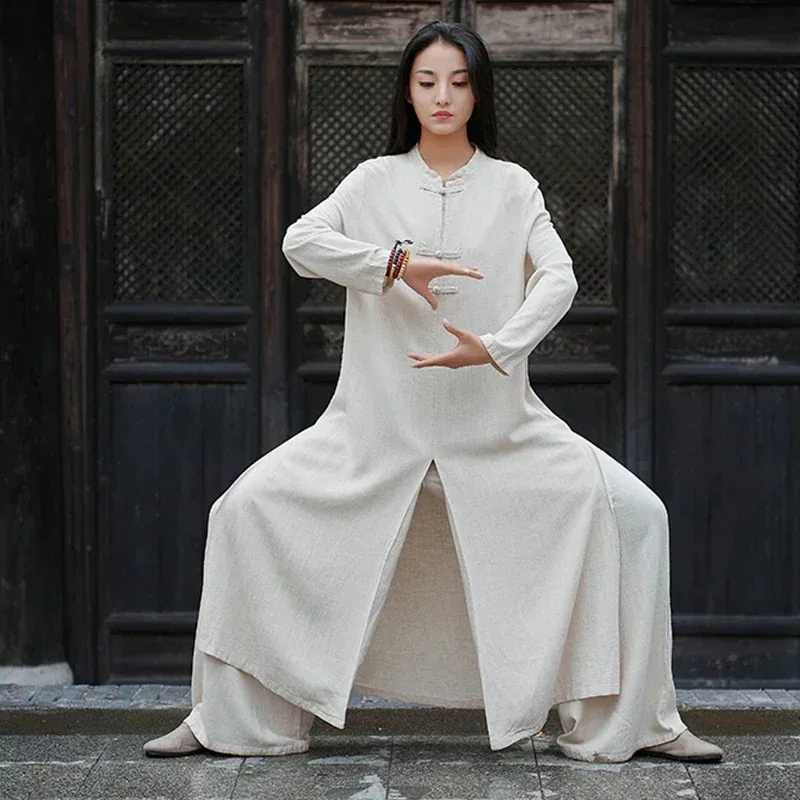 

Цифме, льняные брюки, широкие брюки, супервизор, кунг-фу Тай, униформа часовни, комплект из 2 предметов, новинка, 2024 г.