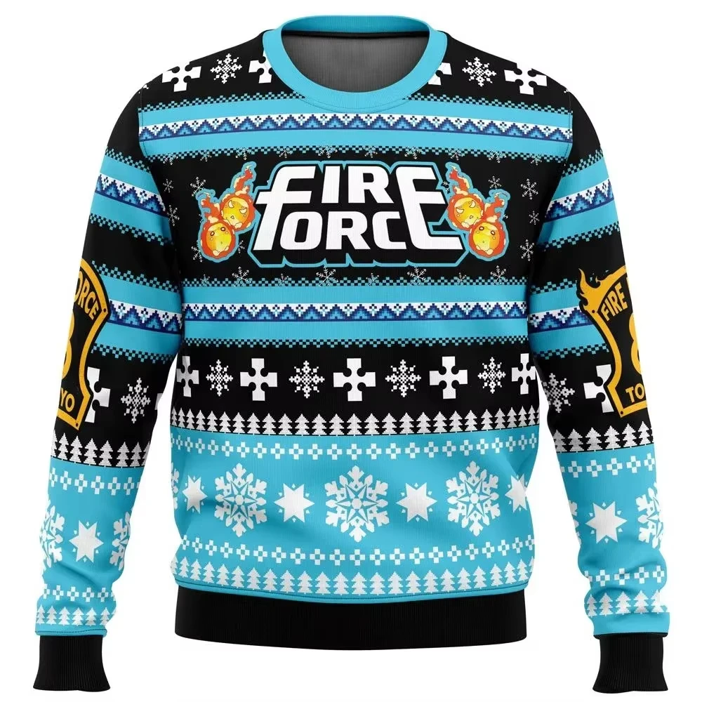 Christmas Flame Fire Force Ugly Christmas Sweater Gift Santa Claus Pullover Men 3D Sweatshirt And Top Autumn And Winter Clothi