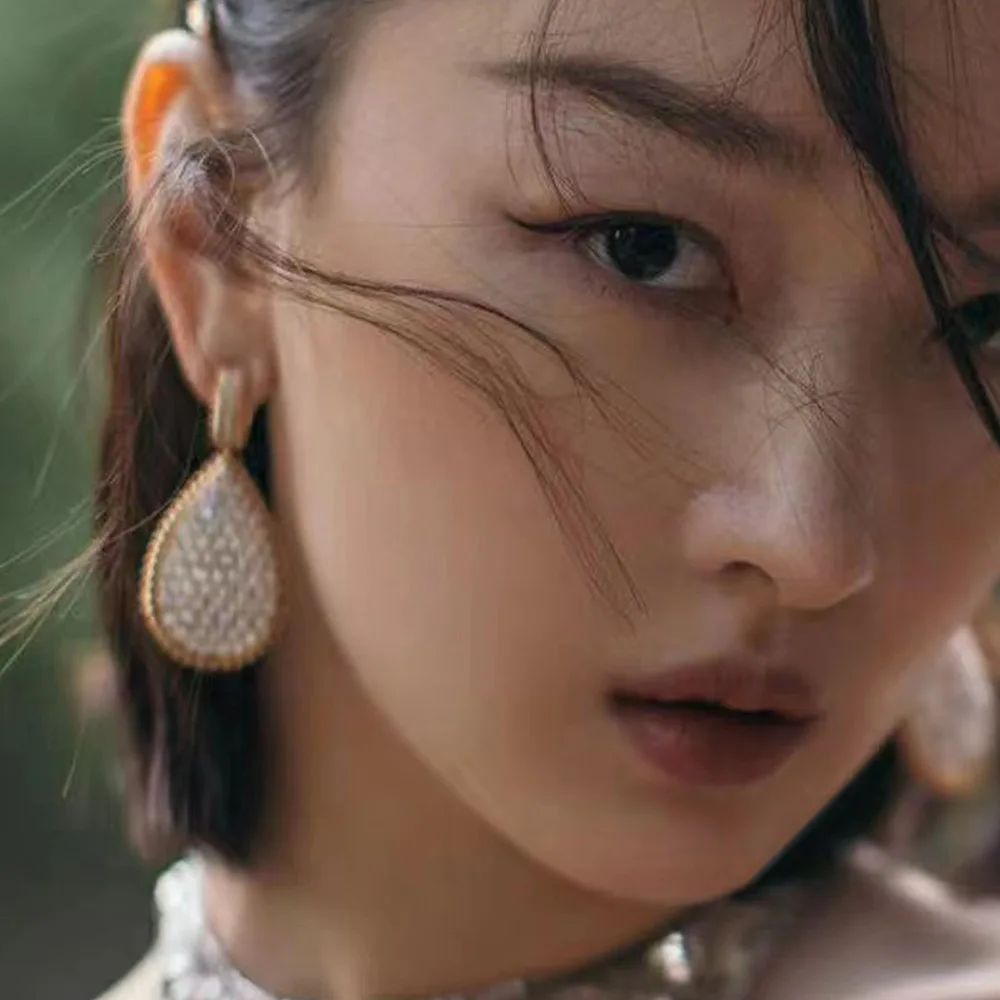 

Missvikki Sweet Romantic Waterdrop Pendant Earrings Full Micro Elegant Shiny Cubic Zircon for Women Bridal Wedding Party Jewelry