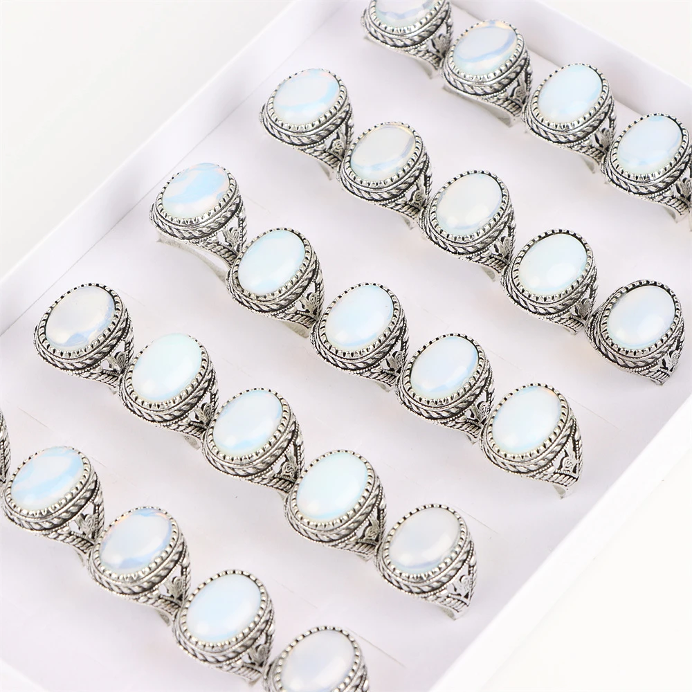 20Pcs/Lot Fashion Vintage Antique Natural Stone Rings Jewelry Gifts For Women Men Wedding Birthday Party