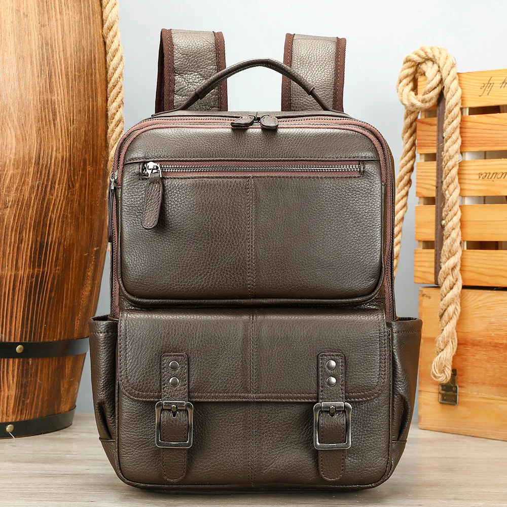 

Business Travel Top Grain Cowhide Backpack 15 Inch Laptop Computer Backpack For Men