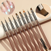 9Pcs/Set Nail Liner Art Brush DIY Painting Pen Manicure UV Gel Drawing Brush Brown Crystal Handle Design Display Manicure Tools