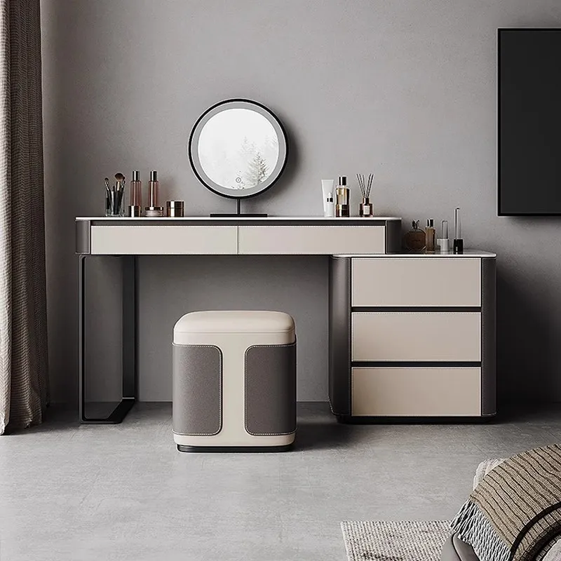

Gray Wood Storage Vanity Table Girls Stool Simple Modern Drawers Vanity Table Bedroom Nightstands Schminktisch Furniture