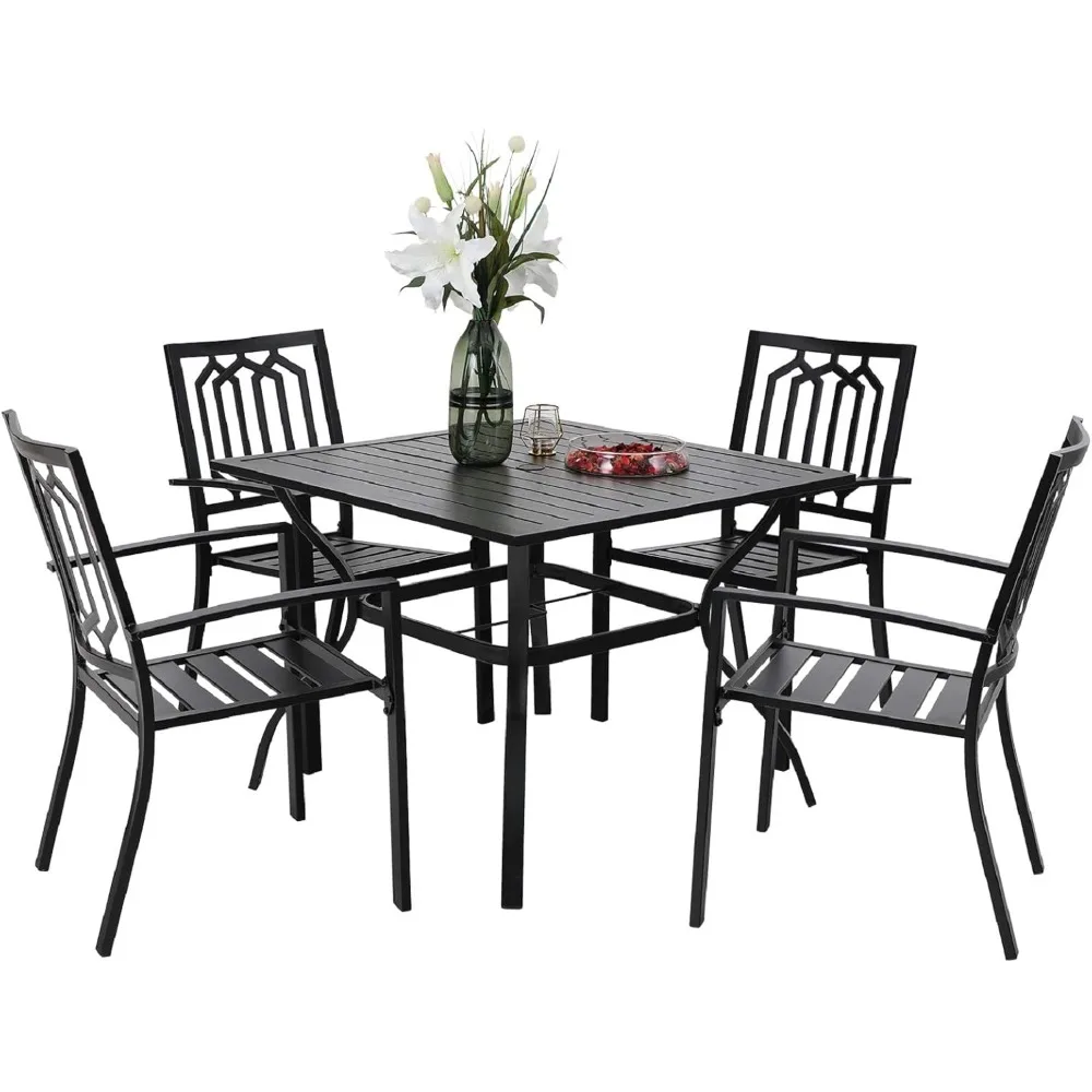 Patio Table and Chairs Set, Outdoor Dining Set for 4, 5 Piece Metal Patio Furniture, 37