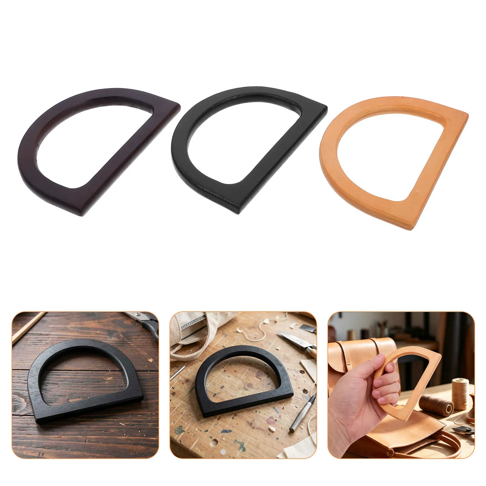 6 Pcs Wooden Bag Handle Shaped Replacement Handles for Handbags Hardware Making