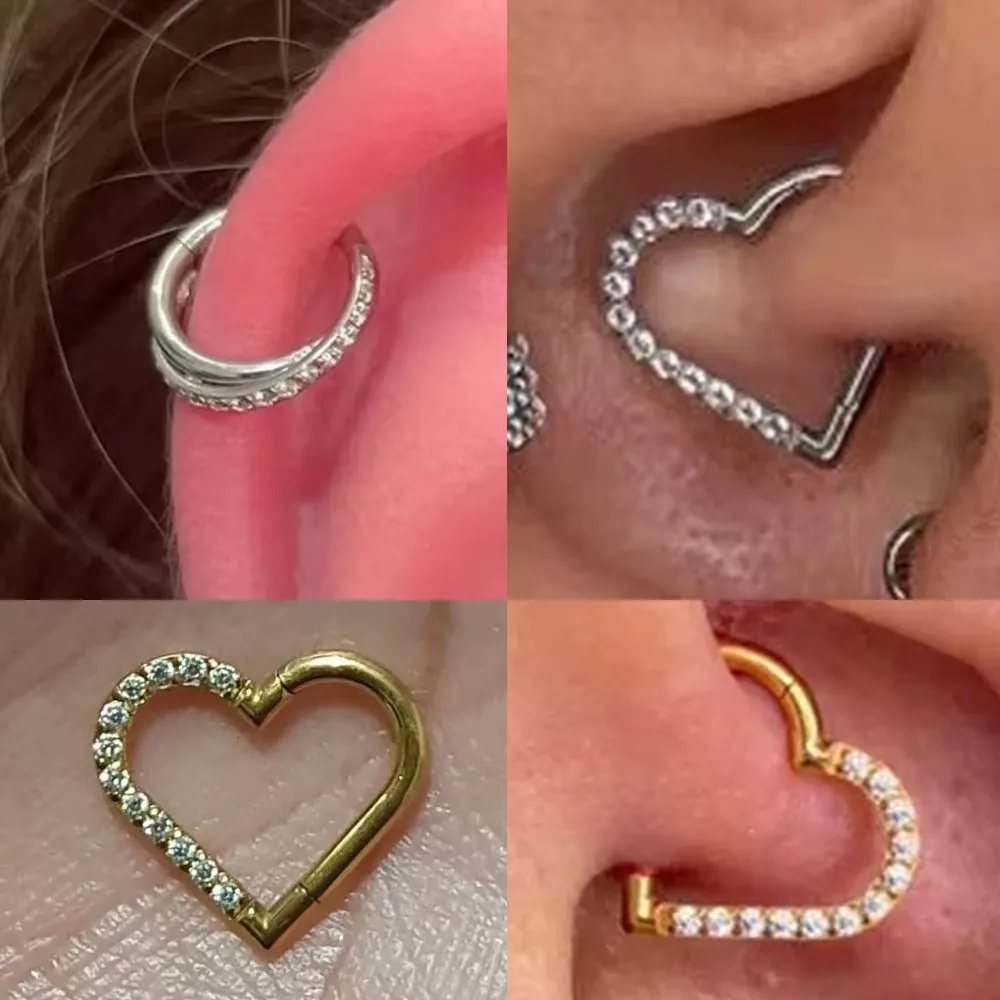 ASTM F136 G23 Titan Herz-Nasenring Ohrring Creolen Eloxierter Piercing-Schmuck-Set für Ohrknorpel, Tragus, Helix, Conch, Daith – Detail 1