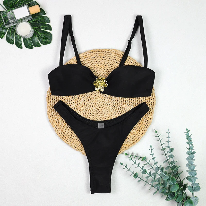 Seksowny strój kąpielowy bikini 3-częściowy damski z odkrytymi plecami, mini spódniczka, trójkątny kostium kąpielowy, strój do pływania 2025