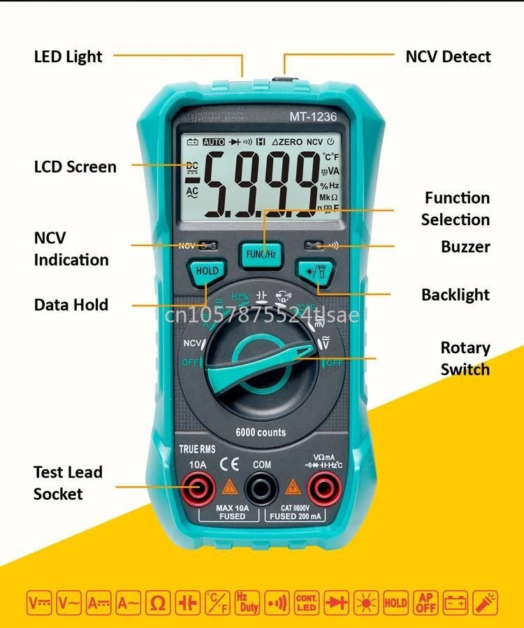 Digital High-precision MT-1236 Small Digital Display Anti-burn Multi-function Universal Meter Electrician Anti-burn