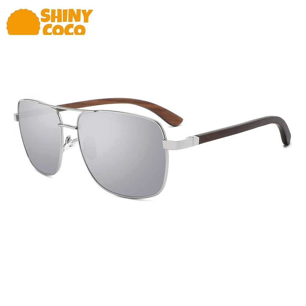 

ShinyCoCo Luxury Brand Metal Framed Wooden Leg Laminated Polarized Sunglasses Pilot Sun Protection Bamboo And Wood Glasses
