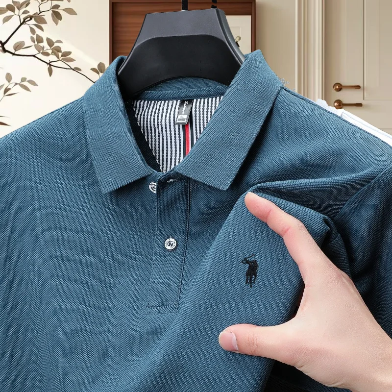 100% Pure Cotton Fashionable Men's Classic Paul Pony Embroidered Polo Shirt Summer New Item Striped Exquisite Short Sleeve Top