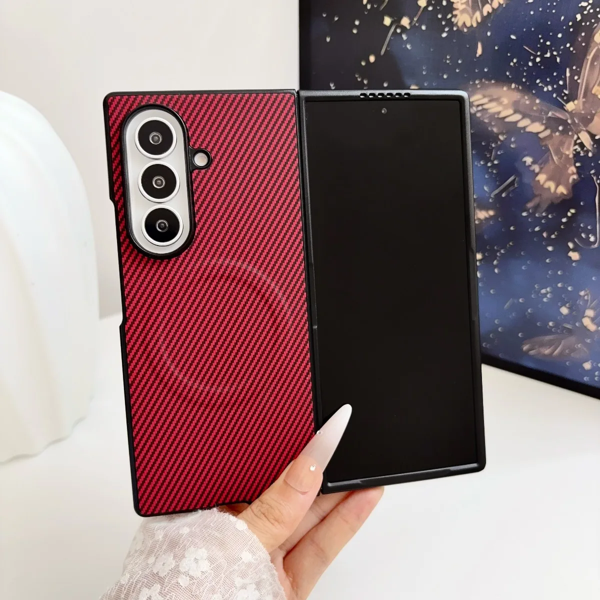 Carbon Fiber Pattern Leather for Magsafe Magnetic Phone Case for Samsung Galaxy Z Fold 8 7 6 4 5 3 Fold8 Fold7 Protective Cover