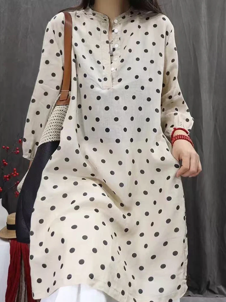 الرجعية البولكا نقطة القطن لين الدكتور المرأة الصيف فضفاض ميدي irt الدكتور زر حتى جولة Ne a Line تنورة Sle تخفيف ارتداء