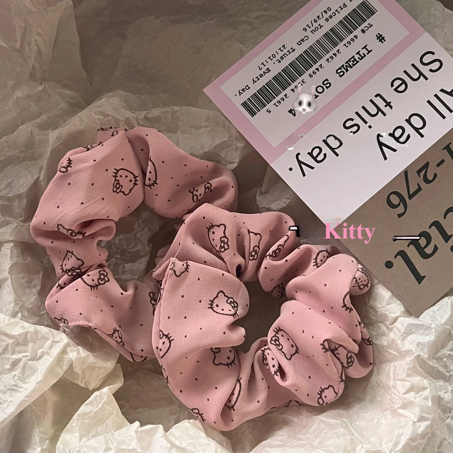 Y2K Hello Kitty Girl Hair Band Kawaii Pink High Elastic Kitty Large Intestine Type Hair Tie Cute Pink Hair Rope Girls Gift Toys