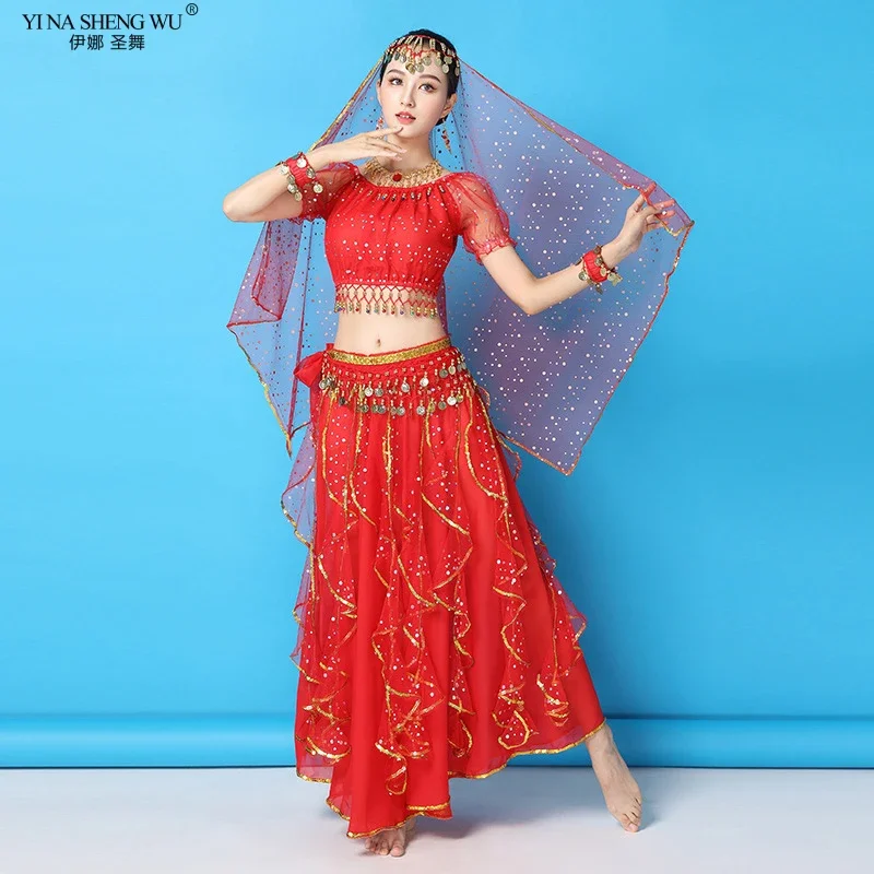 Neue Großhandel Indischen Tanz Top Rock Für Erwachsene Weibliche Bauchtanz Praxis Kleidung Frauen Bollywood Dance Performancev Kostüme