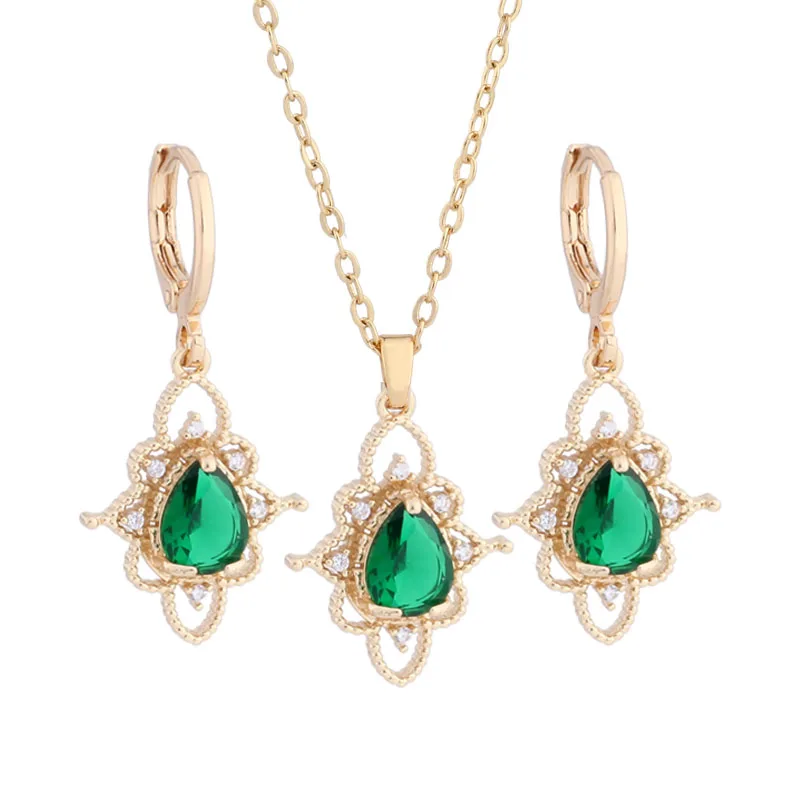 New Vintage Jewelry Set Natural Zircon Women Unique Drop & Dangle Earrings Set Gold Color Earrings High Quality Daily Jewelry