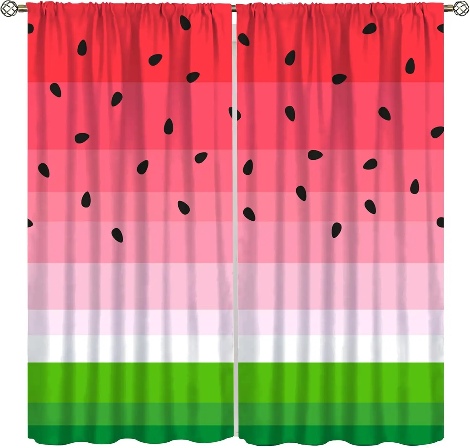 Watermelon Curtains Summer Tropical Fruit Black Seed Red Green Stripe Window Treatments for Kids Boys Girls Bedroom Living