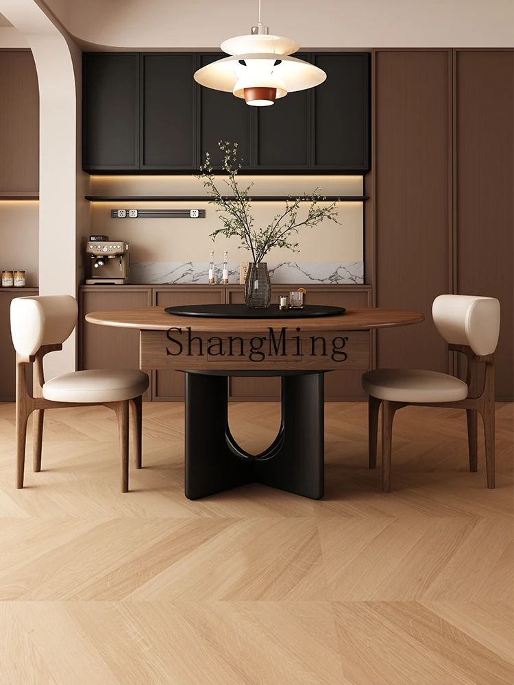 

HJ solid wood round dining table integrated dual-purpose household small apartment fully automatic medieval mahjong round table