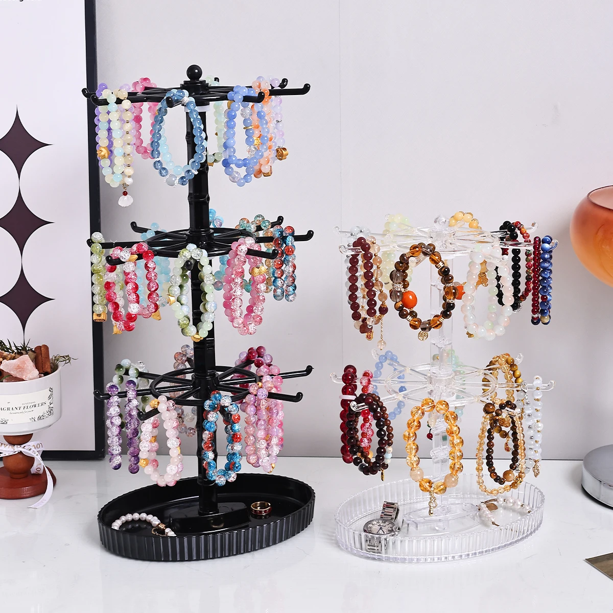 1pc Plastic 2-Layer/3-layer Jewelry Display Stand Black/Transparent Dressing Table Bathroom Ring Necklace Bracelet Organizer