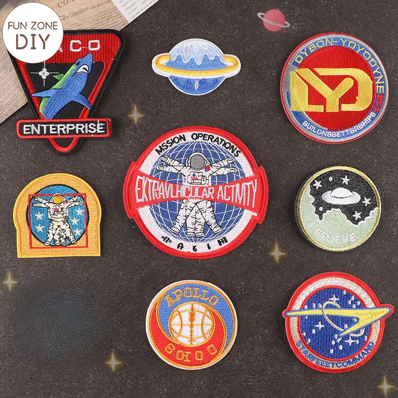 FZdiy Aviation Planet Iron on Patches for Clothing Embroidery Sewing Appliques Supplies Decorative Parch Bordados Para La Ropa