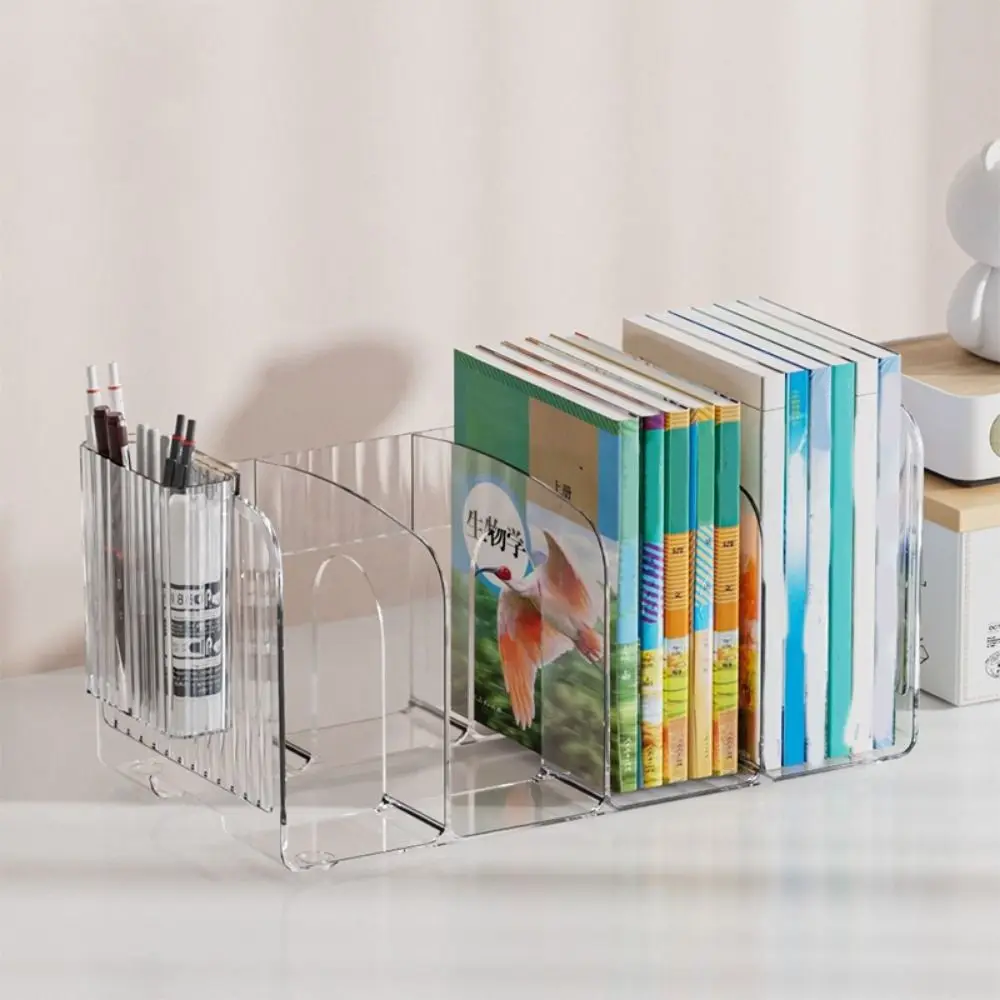 Portable Thickened Divided Book Stand Simple with Handle Clear Bookshelf Save Space Acrylic Book Stand School